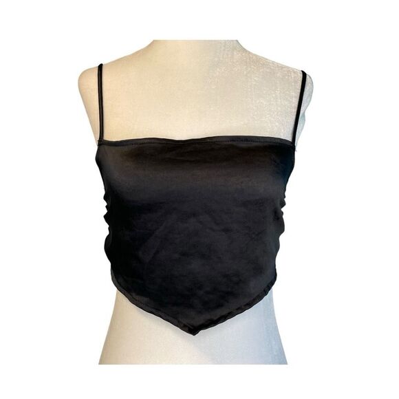 Motel Rocks Zashe Satin Tie Back Halter Top Black Spaghetti Straps Cropped S - Picture 3 of 7